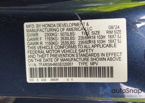 2025 Honda Cr-V Hybrid Sport-L из США, поврежденный, VIN 7FARS6H86SE026951